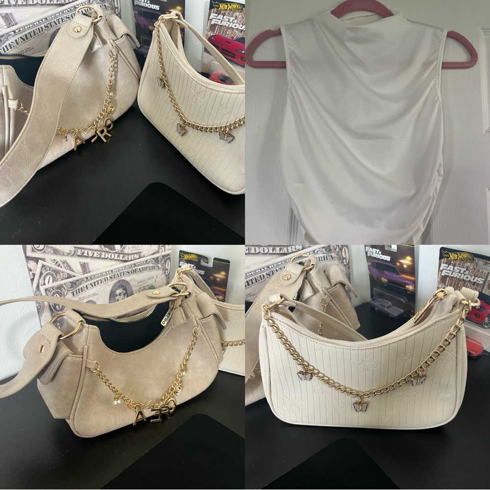 Elegant Beige Women's Handbag with Gold Accents